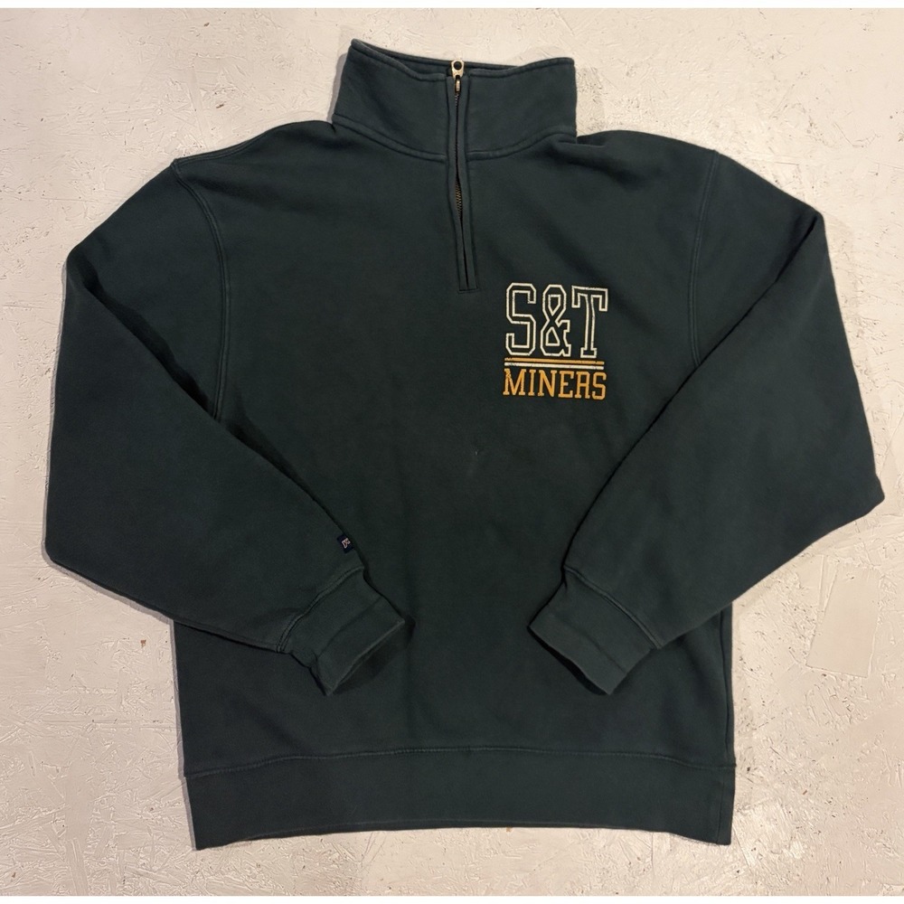 Vintage JanSport Missouri S&T Miners Quarter Zip Sweatshirt Mens M Green